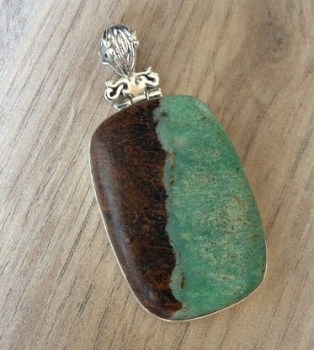 Zilveren edelsteen hanger met Boulder Chrysopraas